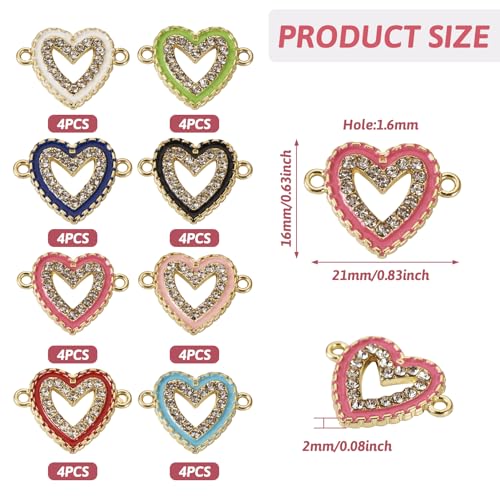Cheriswelry Rhinestone Enamel Connectors Charm Links Evil Eye Alloy Metal Pendants Antique Silver Flat Round Hamsa Hand Owl Feather Heart Charm Pendant for Bracelet Necklace Jewelry Making - color: 8 Color- Heart