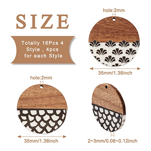 FASHEWELRY 16Pcs Flat Round Wood Resin Earrings Charms 35mm Round Wooden Earring Blanks Charms 4 Styles Wooden Earring Findings for Jewelry Making - color: Flat Round-4 Styles-Mixed Pattern
