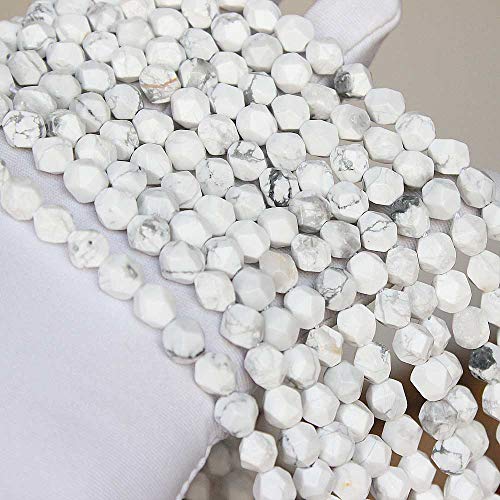 MJDCB Best Sellers Natural Stone Beads Faceted Polygon White Howlite Crystal Energy Stone Healing Power for Jewelry Making(8mm) - color: White Howlite
