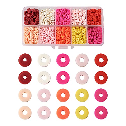 Beadthoven 2200pcs 6mm Vinyl Clay Heishi Beads Multicolor Flat Round Disc Polymer Clay Beads Loose Handmade Spacers for DIY Necklace Bracelet Jewelry Making Supplies (Warm Colors) - color: Warm Colors