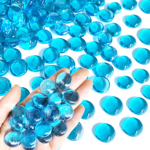 FANTIAN 5Lb Blue Flat Glass Marbles for Vase Fillers, 500 PCS Glass Pebbles, Decorative Glass Rocks for Vase Fish Tank Candle Fountains Crafts Centerpieces Firepit and Home Decor - color: Light Blue, size: 5 Pounds