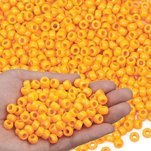 Orange Pony Beads for Bracelet 1000 Pcs 6X9 Fall Plastic Halloween Beads for Jewelry Making Thanksgiving Autumn Hair Braiding DIY Bracelet Necklace Party Decoration Supplies - color: Orange
