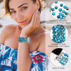 Newlibery Natural Stone Bracelet Beaded-Bands Women Compatible with Apple Watch 38mm 40mm 41mm 42mm (S10/11) Feminine Cute Handmade Stretch Strap for iWatch Series 11/10/9/8/7/6/5/4/3/2/1 SE 3/2/1 - color: B3 Blue Green, size: 38/40/41/42mm(S10/11)