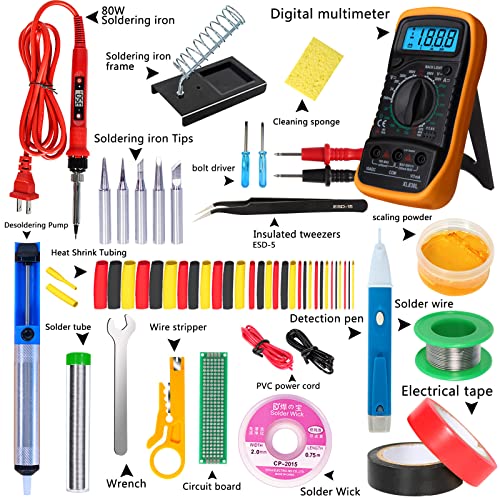 Electronics Soldering Iron Kit, 80W LCD Digital Soldering Gun with Adjustable Temperature Controlled and Fast Heating Ceramic Thermostatic Design, 24pcs Solder Kit Welding Tool - color: Red