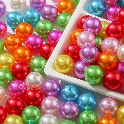 100pcs Color Pearl Beads 20mm Acrylic Bead Bulk Mixed Color Opaque Beads for Pen Bag Jewelry Making Necklace Bracelet(Pearl-1) - color: pearl-1