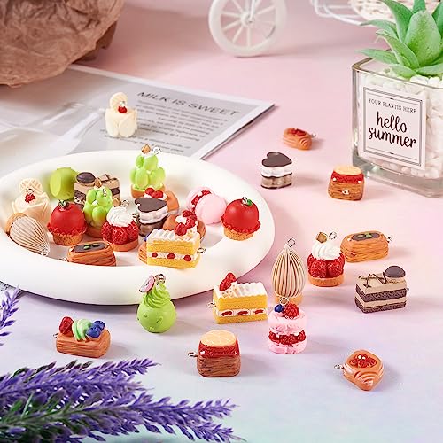 Cheriswelry Cup Cake Resin Pendants Lovely Food Sweet Dessert Dangle Charms Links Hanging Ornament with Metal Loop Fruit Pendants for Key Chains Bracelet Necklace Jewelry Making - color: Mixed Color-Cake*2