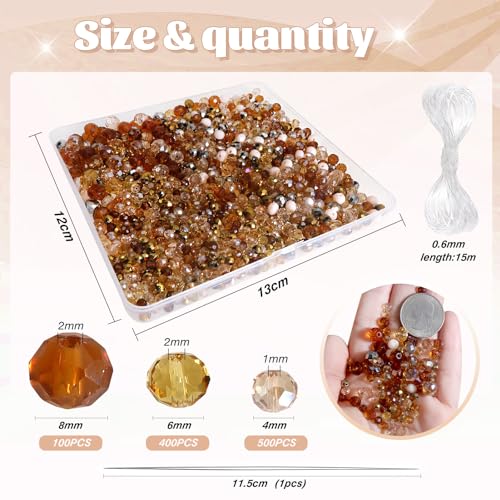 TOAOB 1000pcs Briolette Crystals Glass Beads 4mm 6mm 8mm Rondelle Faceted Spacer Beads Brown Loose Beads for Bracelets Necklace Earrings Jewelry Making - color: Brown