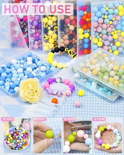 100PCS FIVEIZERO Silicone Beads for Keychain Making, 9mm & 15mm Yellow Green Mixed 5 Colors Silicone Focal Beads for Bracelets, Beadable Pens and DIY Crafts - color: Yellow Green