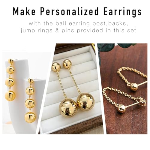 220Pcs No Tarnish Ball Stud for Earring Making, stino Hypoallergenic Stainless Steel Earring Posts, Jewelry Findings Supplies, Silver & Gold Plated (Gold Plated) - color: Gold