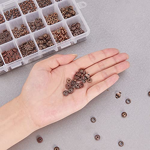 PH PandaHall 540pcs Tibetan Spacer Beads 18 Styles Red Copper Spacer Beads Flat Alloy Bead Spacers Jewelry Loose Beads Metal Craft Beads for Bracelet Necklace Jewelry Supplies - color: 18 Styles Red Copper - 540pcs