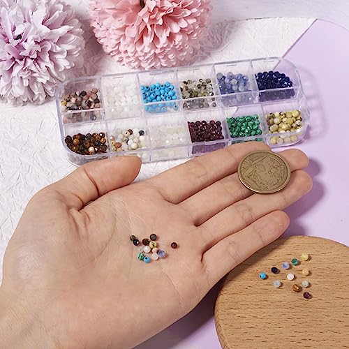 Fashewelry 480pcs 3mm Faceted Round Crystal Beads Small Natural & Synthetic Mixed Stone Beads for Bracelet Necklace Earrings DIY Jewelry Making - color: 03mm-Mixed-1