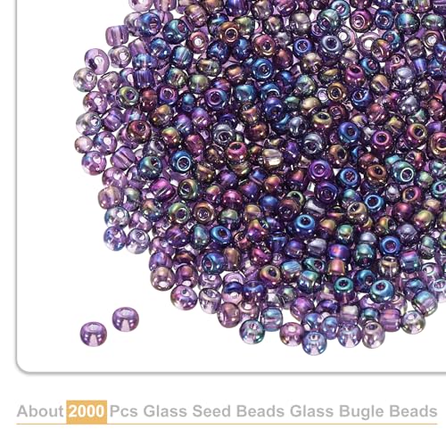 uxcell 2000 Pcs Glass Seed Beads Bulk, 4mm Mini Loose Glass Bugle Beads for DIY Earrings, Necklaces, Bracelets, Jewelry Making, Dark Purple - color: Dark Purple, size: 4mm