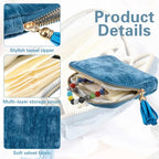 Xinjoduz Travel Jewelry Case Organizer 4.7 Inch Polyester Zipper Pouch Soft Jewelry Bag for Rings Earrings Necklaces Lightweight Portable Light Blue (Light Blue)