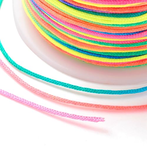 100 Yards 0.8mm Nylon Beading Cord Chinese Knotting Cords Rattail Macrame String Beading Thread for Jewelry Making Friendship Bracelets DIY Crafts Supplies (Rainbow) - color: Rainbow