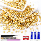 60g Gold Flatback Half Round Pearls Mixed Size 3-10mm Resin Craft Beads for Nail Art, Face Gems, DIY Jewelry Making - color: Gold, size: 60g
