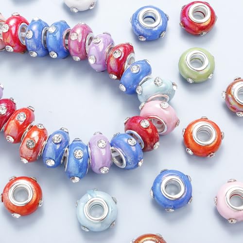 PIPITREE 40PCS Acrylic Beads 8 * 15mm Focal Beads for Pens Acrylic Flat Bulk Bead Rhinestone AB Mixed Color 6mm Large Hole Bead for Keychains Beadable Pens DIY Crafts Jewelry Making & Gift Giving - color: Rhinestone
