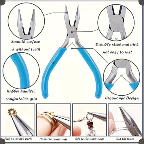 Jewelry Making Tools Kit: 6pc Set, Including Needle Round Nose, Wire Cutters, Crimper & End Nippers for Beading & Craft