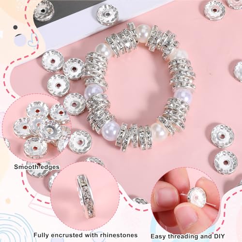 SULIKJHUI 150 Pcs Spacer Beads 12mm, Silver Spacer Beads for Bracelets, Jewelry Making, 2.5mm Hole & 3mm Height, Iron with Rhinestones (0.47 Inch Outer Diameter) - color: Silver
