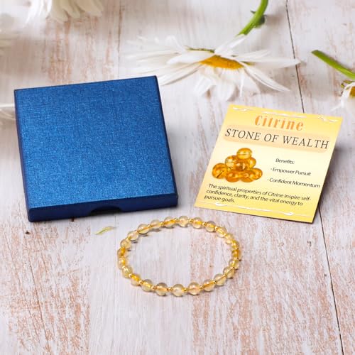 QOGIR 14k gold Handmade Healing Bracelet, Natural Gem Stone Crystal Elastic Gold Bracelet - color: Citrine - Wealth, size: 6m