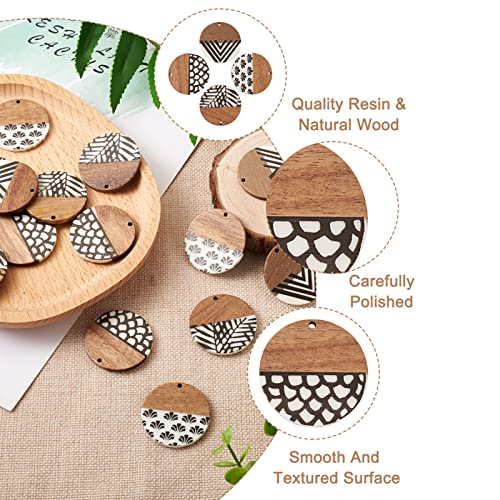FASHEWELRY 16Pcs Flat Round Wood Resin Earrings Charms 35mm Round Wooden Earring Blanks Charms 4 Styles Wooden Earring Findings for Jewelry Making - color: Flat Round-4 Styles-Mixed Pattern