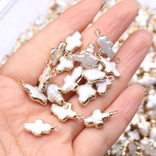 5 Pcs Natural Pearl Pendants Irregular Freshwater Pearl Pendant Charms for Jewelry Making Necklace Bracelet DIY Gift - color: cross