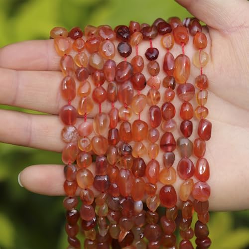 Natural Stone Beads 6-8mm Red Agate Oval Irregular Freeform Tumbled Loose Gemstone Beads for Jewelry Making 15 Inch Strand 50-55 Pcs - color: Red Agate-1 strand15”-approx. 55 beads