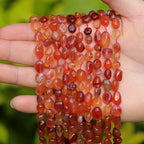 Natural Stone Beads 6-8mm Red Agate Oval Irregular Freeform Tumbled Loose Gemstone Beads for Jewelry Making 15 Inch Strand 50-55 Pcs - color: Red Agate-1 strand15”-approx. 55 beads