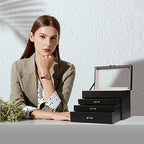 Jewelry Organizer Jewelry Boxes for Women, Jewelry Box with Clear Glass Lid 4-Tier with 3 Drawers, Gift for Women Girl, Black Glass Lid - color: Black Glass Lid