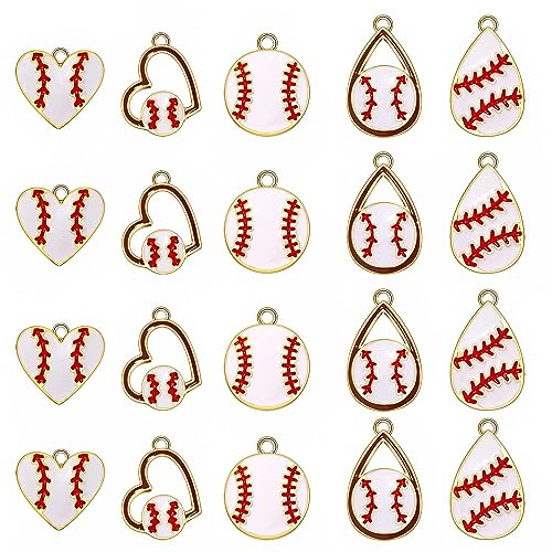 20PCS Sports Charms Enamel Basketball Baseball Pendant Charms for Jewelry Making Rhinestone Ball Game Softball Charms for Necklace Bracelet Earrings DIY Crafts - color: Set 7