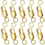 10 Pcs 18k Gold Plated Lobster Claw Clasps, with Closed Jump Rings, Jewelry Findings, Suitable for Necklace Clasps, Bracelet Closures, DIY Ideal for Beginners and Jewelry Making Enthusiasts (Golden)