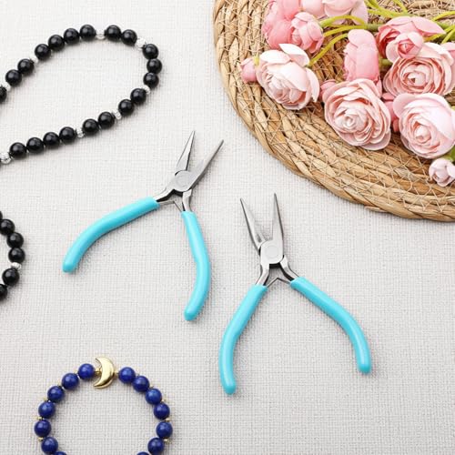 3 Pcs Needle Nose Pliers for Jewelry Making, 4.5 Inch Small Jewelry Pliers Mini Precision Chain Nose Plier for Jewellery Repair, Wire Wrapping, Crafts, Object Grasping (Blue) - color: Blue