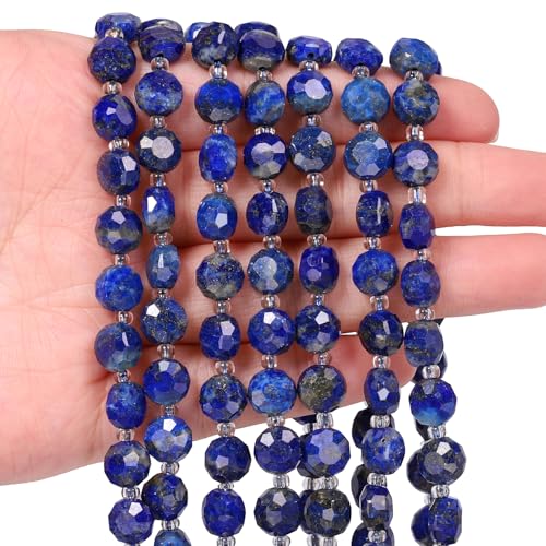 8×5mm Lapis Lazuli Natural Stone Beads for Jewelry Making About 35-40pcs 1 Strand 15" Drilled Flat Faceted Cabochon Gemstone Beads for Bracelets Necklace DIY Crafts - color: Lapis Lazuli