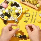 DanLingJewelry 50Pcs 20mm Bee Acrylic Beads - Yellow Black Round Ball Dot Stripe Printed Beads for DIY Crafts Bracelet Jewelry Making - color: 50pcs - bee