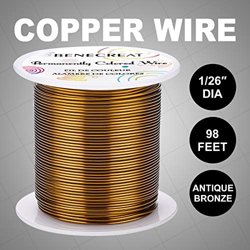 BENECREAT 18 Gauge 32 Yards Jewelry Beading Wire Tarnish Resistant Copper Wire for Beading Wrapping and Other Jewelry Craft Making, Antique Bronze - color: Antique Bronze, size: 18 Gauge