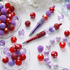 48 Pcs 20mm Beads for Pens Rhinestone Bubblegum Beads Mixed Crystal Acrylic Round Chunky Bead Sparkly Craft Large Balls Bead for Pen Beadable Keychain Bracelet Necklace DIY Jewelry Making Supplies - color: Red series