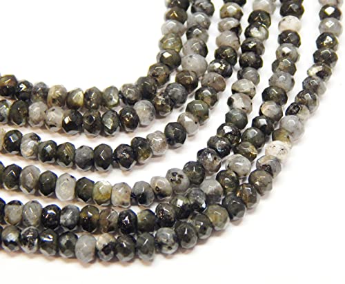 Perlin Agate & Jasper Gemstone Strand Beads 4 mm Rondelle 110 Pieces Jewellery Beads Semi-Precious Stone for Jewellery Necklace Bracelet Earrings (Black Jasper) - color: Black jasper