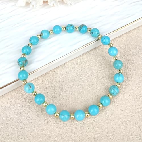 Turquoise Bracelet, Bohemian Natural Genuine Turquoise Bead Bracelet for Women, Handmade 6mm Round Beads Stretch Bracelet Turquoise Jewelry