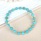 Turquoise Bracelet, Bohemian Natural Genuine Turquoise Bead Bracelet for Women, Handmade 6mm Round Beads Stretch Bracelet Turquoise Jewelry