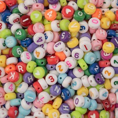 1050pcs John Bead 7mm Assorted Round Acrylic Alphabet Number Beads for DIY Craft Jewelry Bracelet Necklace Making - color: Yellow