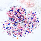 60g Mix Rhinestones and Pearls, 2mm-10mm Flatback Jelly Rhinestones and Half Pearls for Crafts Tumblers Shoes Nails Face Art, with Picker Pen, Blue|White|Pink - color: Ice Princess Blend | Mix Blue | White | Pink