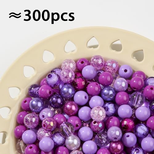 12mm Purple Acrylic Beads 300pcs Focal Spacer Bead Chunk Bubblegum Beads for DIY Crafting Necklace Bracelet Jewelry Making Keychain (Purple) - color: purple