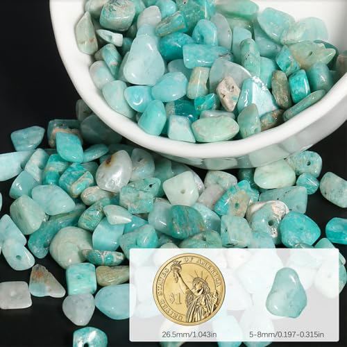 30in Amazonite Natural Chip Stone Beads 5-8mm About 230pcs, Irregular Drilled Light Blue-Green Bead for Bracelets Jewelry Making Supplies for Adults, DIY Crafts. - color: Amazonite