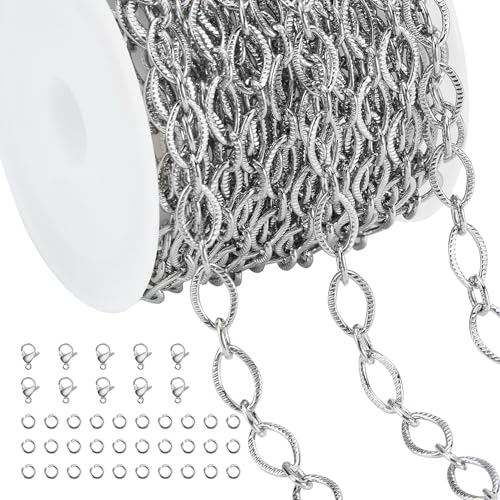 Jabogrii 5 Meters Silver Rhombic Chain for Jewelry Making Stainless Steel Chain Roll Bulk with Lobster Clasps and Jump Rings - color: Rhombic Silver