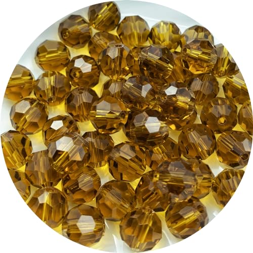 Crystal Glass Beads 100 Pieces 8mm Round Faceted Glass Spacer Beads for Jewelry Making Bracelet Earring Necklace DIY Craft Supplies(Amber) - color: Amber, size: 8mm