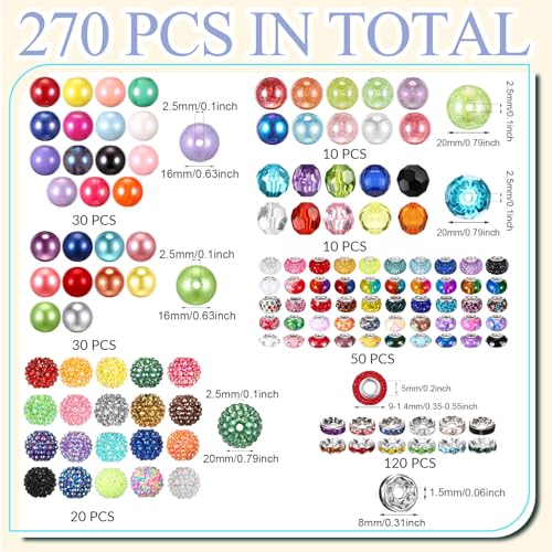 Huquary 270 Pcs Beads for Pens Rhinestone Bubblegum Beads Mixed Crystal Resin Sugar Chunky for Beadable Keychains DIY Craft Jewelry Making Supplies - color: Classic Colors