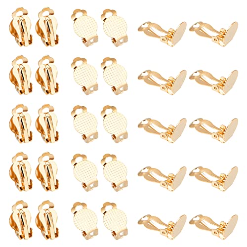 UNICRAFTALE 30pcs Golden Clip-on Earring Findings with Flat Round Tray 304 Stainless Steel Clip-on Earring Components Non-Pierced Earrings for DIY Jewelry Making - color: Golden