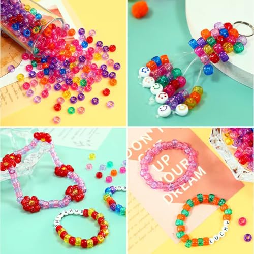 IOOLEEM Glitter Pony Beads,1200pcs Beads for Bracelets Making & Hair braiding, Kandi Friendship Bracelets & Jewelry Making. - color: Glitter-color