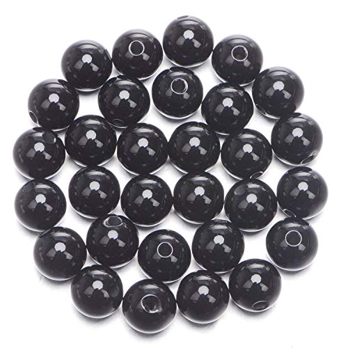 AD Beads Natural Gemstone 10mm Round Loose Beads Big Hole 2mm Sized 30pcs (Black Agate) - color: Black Agate