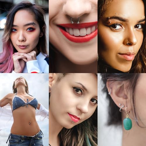 TKKUY 94PCS Mixed-pack Piercing Kits for All Body Piercings Stainless Steel 14G 16G 20G Jewelry and Needle with Tools Nose Septum Lip Ear Belly Button Cartilage Tragus