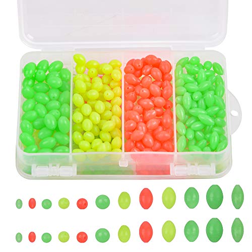 Luminous Fishing Beads, 1000pcs Assorted Size, Soft Plastic, Oval Round Shape, Mixed Color, Glow Beads for Deep Drop Rigs, Trolling Lures, Stream, Lake, River, Saltwater Fishing
